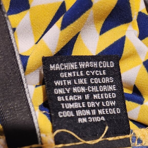 New Directions Petite Vintage Top PL Blue Yellow White Short Sleeve Blouse - Picture 4 of 8